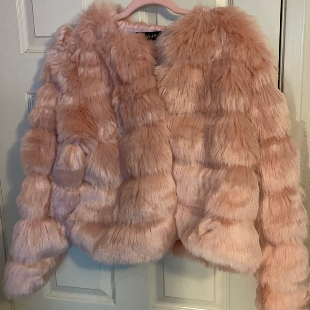 Lanshifel Womens Pink Faux Fur Jacket Coat Size Large 100% Acrylic